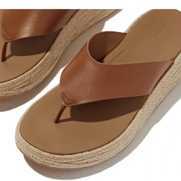 FitFlop Leather Espadrille Wedge Chunky Deep Tan Sandals Sz 8 / 38 - Picture 6 of 7